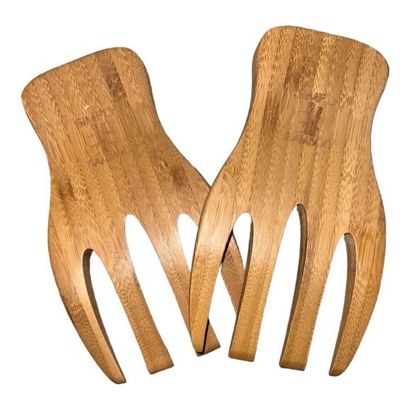 Simply Bamboo Set of 2 Classic Salad Hands Mixing Forks Kitchen Utensils EUC - Picture 1 of 5